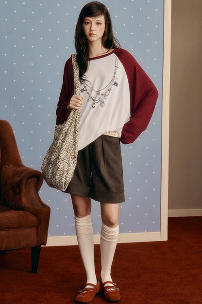 Contrasting Raglan Sleeve Top