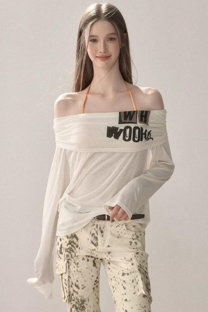 Sweet Off-Shoulder Printed Blouse