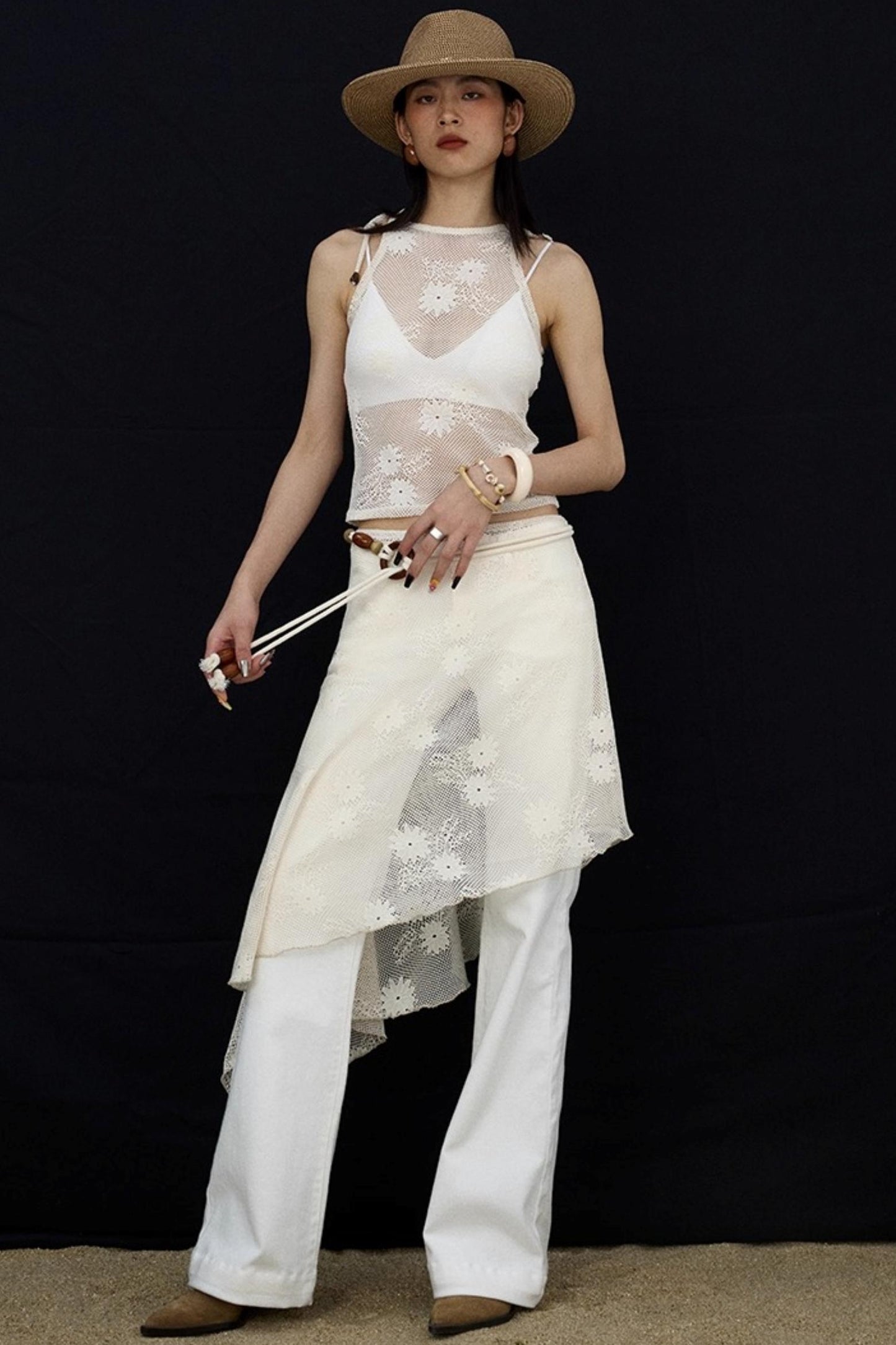 Jacquard Lace-Up Layered Skirt Set-Up