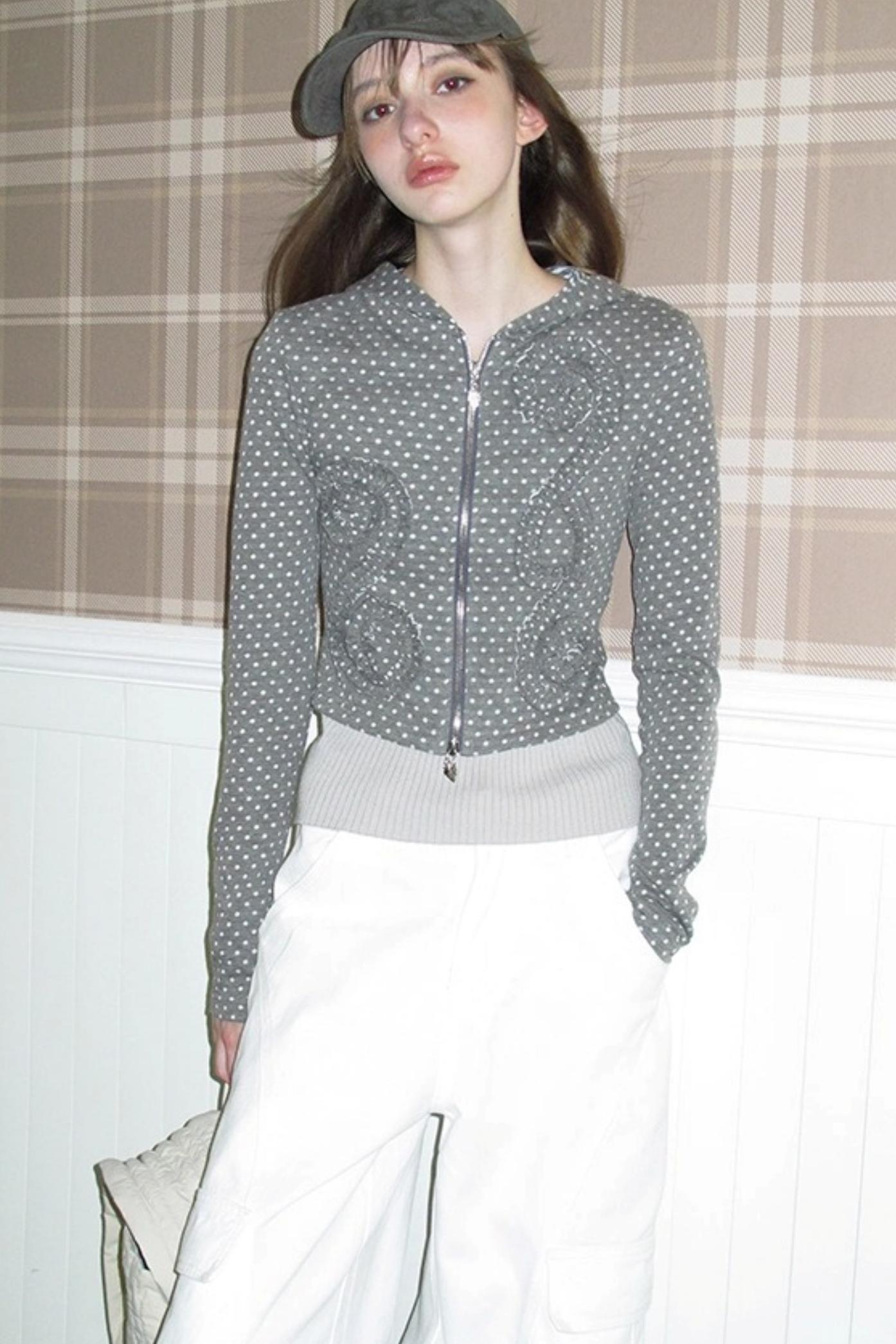 Reverbial Polka Dot Stripe Knitted Hoodie Top