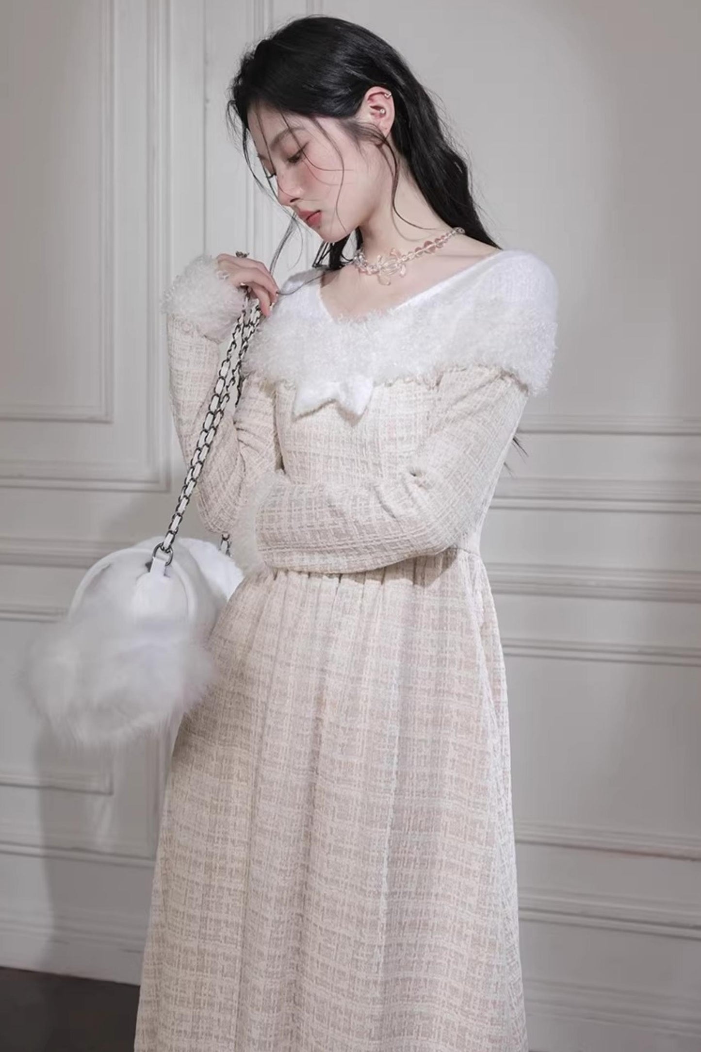 Vanilla Samt Tweed Kleid Set