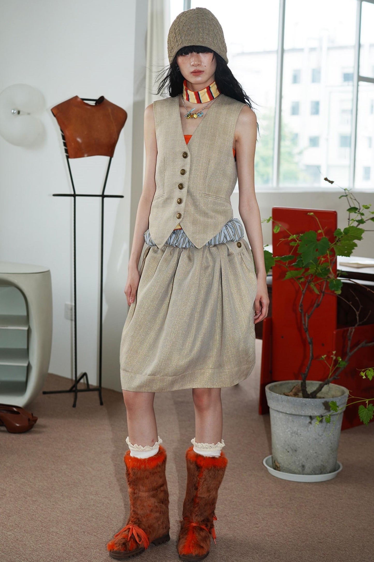 Slim Vintage Linen Layered Vest