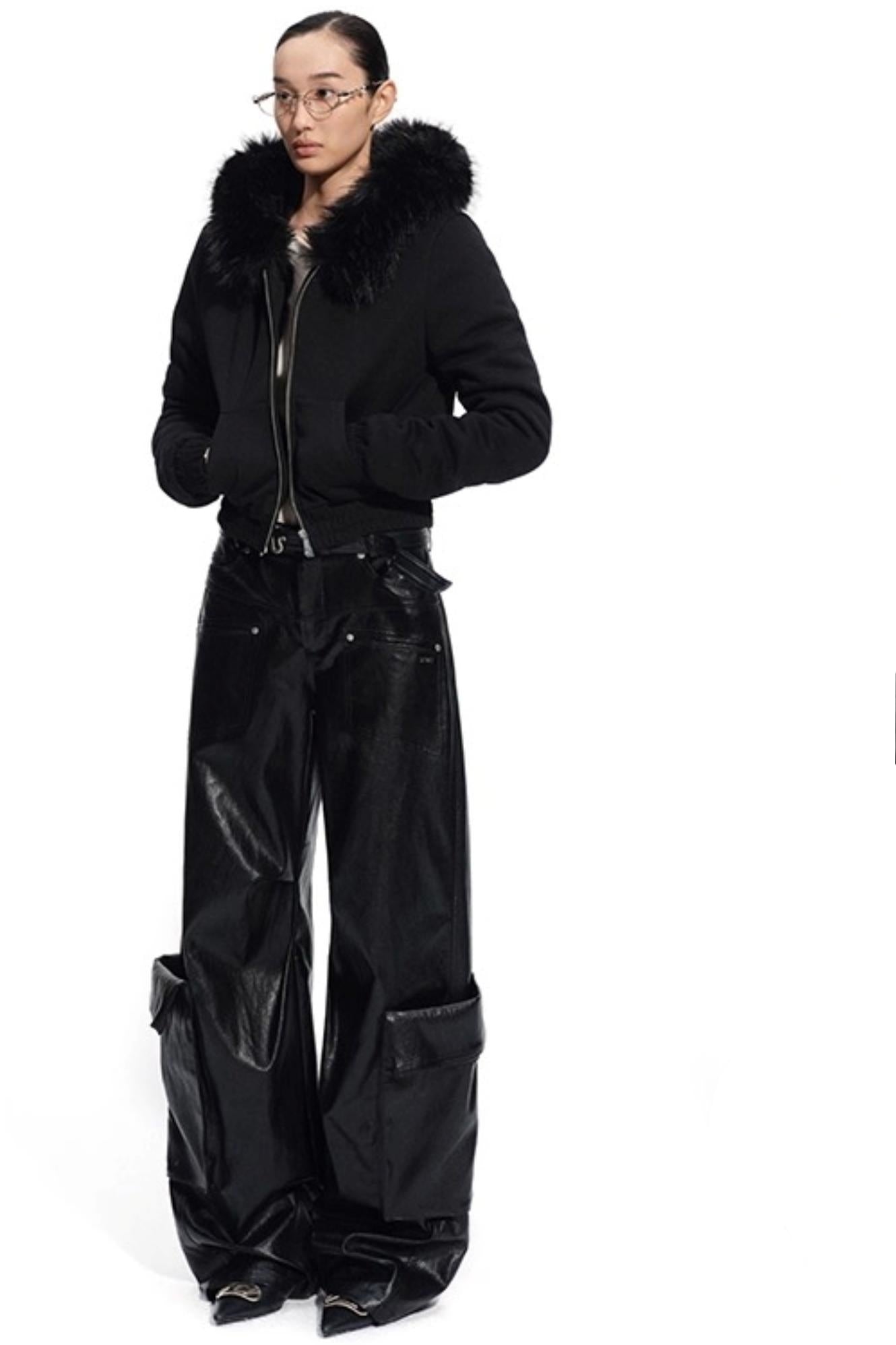 Punk Pebbled Wide-Leg Leather Pants