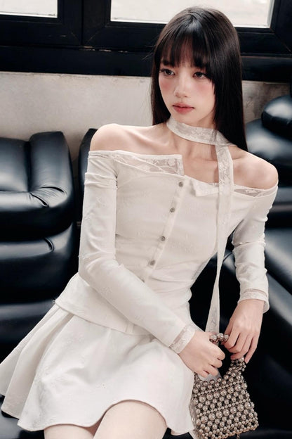 White Moonlight Lace Embroidered Top Skirt Set-Up