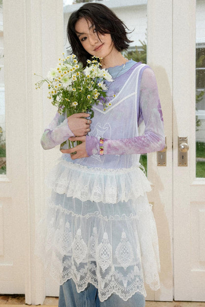 Tea Flower Dance Mesh Top