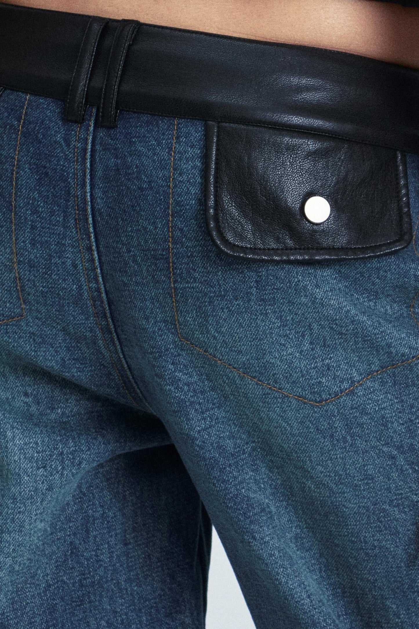 Distressed Denim Patch Pants