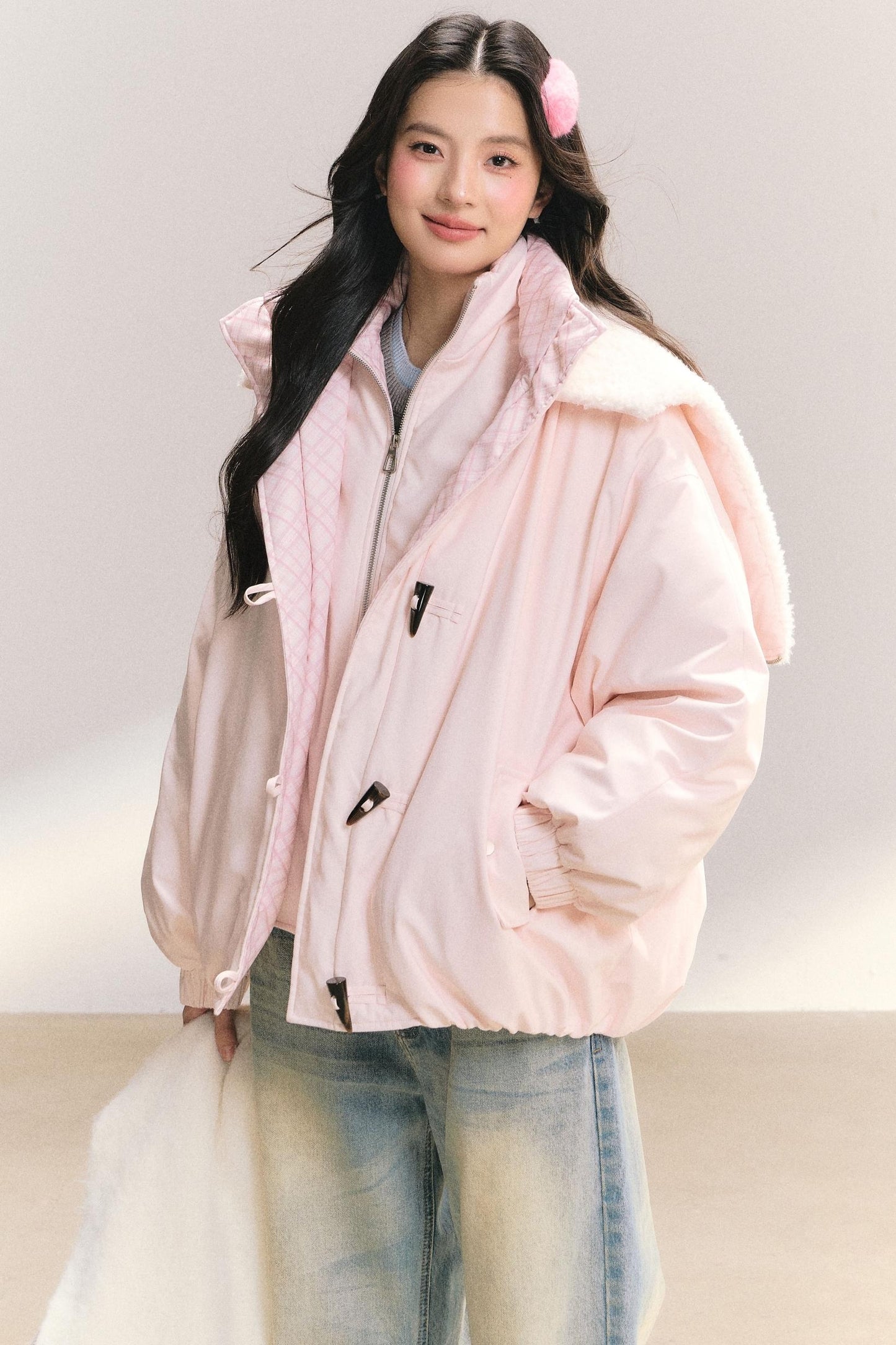 Snow Flakes Plaid Duffle Coat