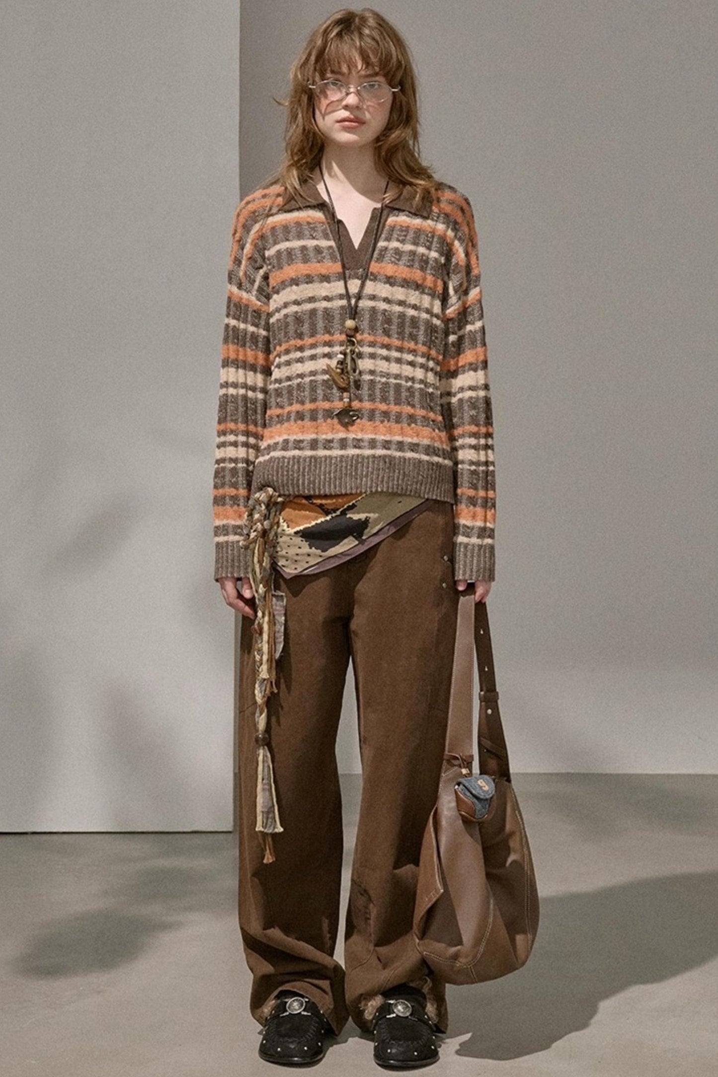 Cable Striped Pullover Sweater