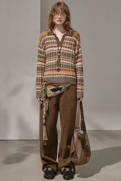 Cable Striped Pullover Sweater