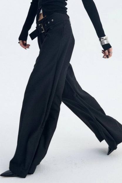 Detachable Belt Wide-Leg Pants