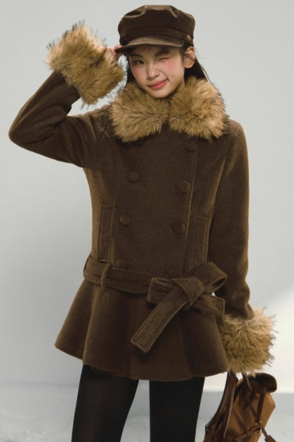 Khaki Ruffled Woolen Coat