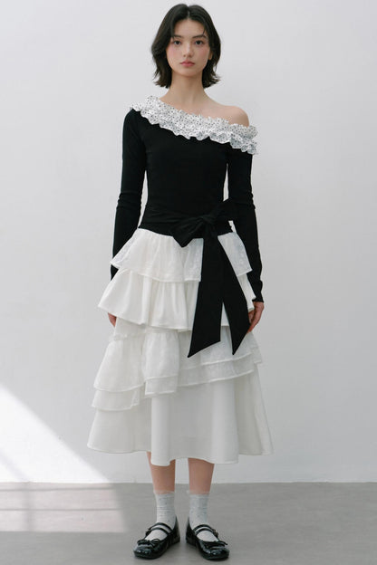 Slanted Polka Dot Long-Sleeved T-Shirt