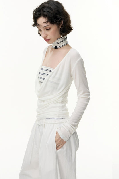 Fantasy Lyocell Collar Long-Sleeved T-Shirt