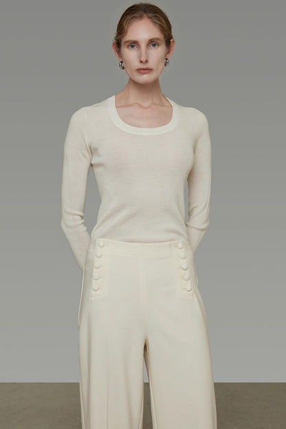 U-Neck Wool Slim Sweater