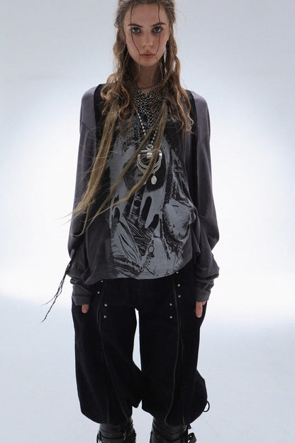 Drop-Shoulder Punk Long Sleeve T-Shirt
