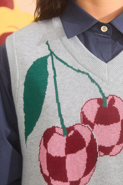 Cherry Jacquard Knit Vest