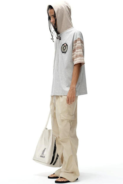 Hooded Striped Badge T-Shirt