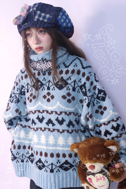 Strange Blue Jacquard Hooded Top