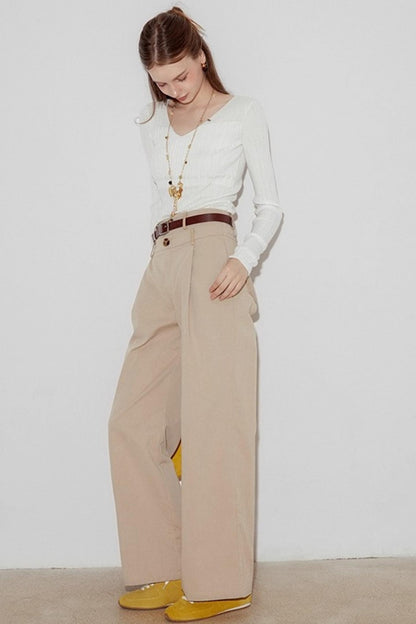 Textured V-neck Wool Knit Slim Top