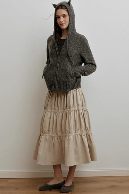 American Retro Suede Spliced Belt Umbrella Skirt