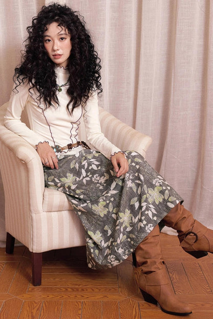 Resting Gray Brushed Mid-length Skirt
