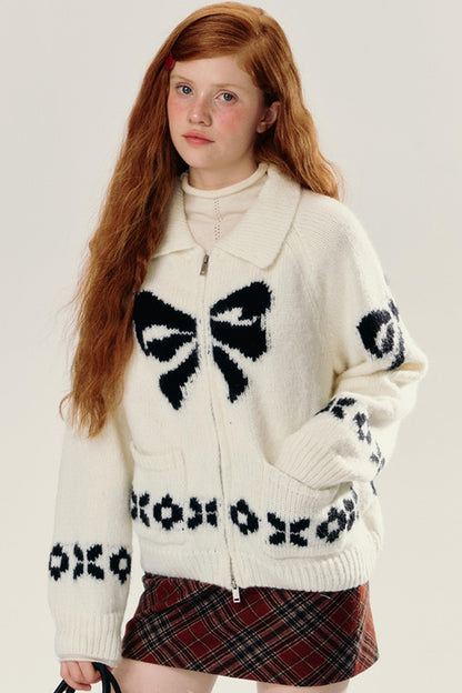 Bow Design Knitted Cardigan Jacket