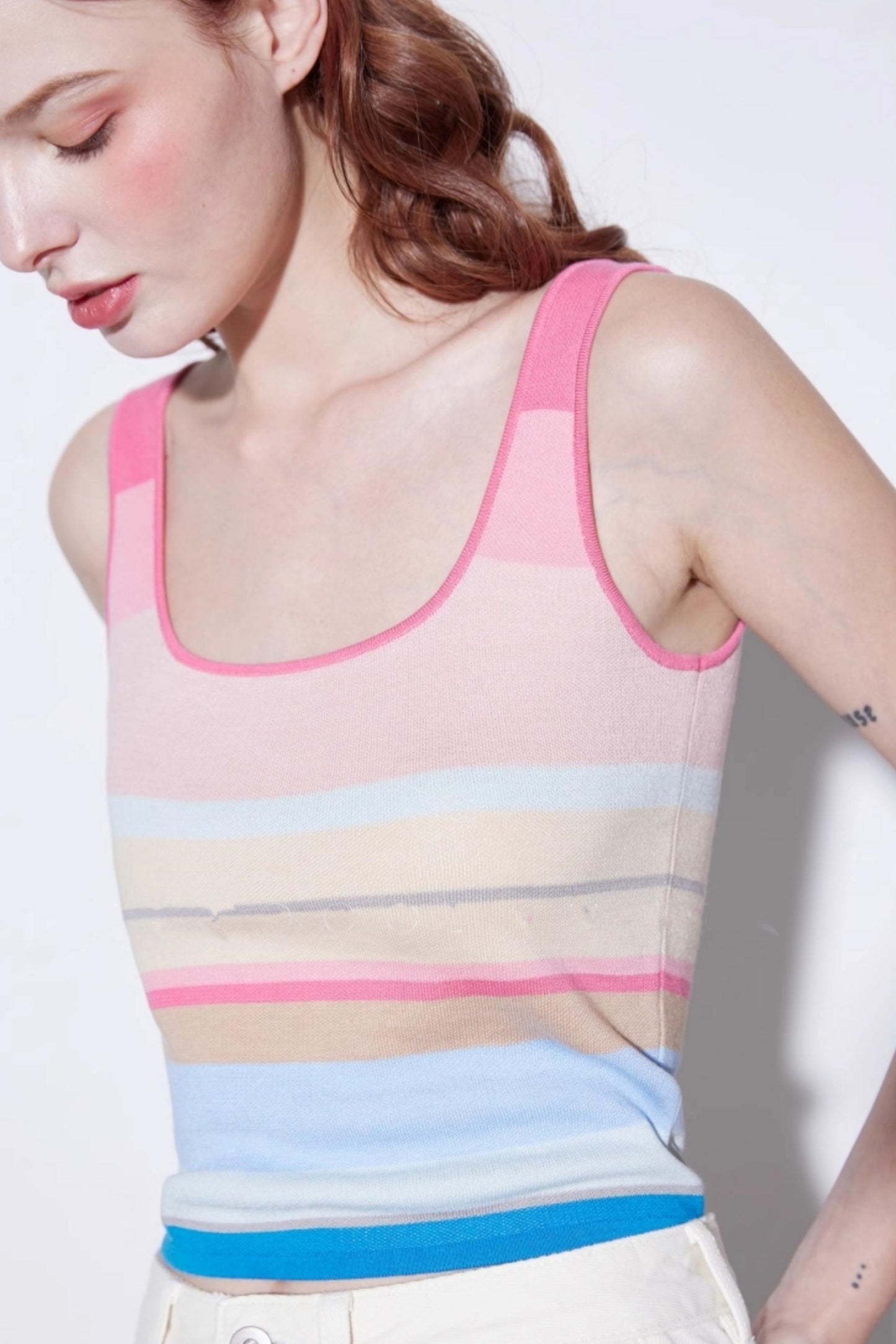 Summer Stripe Silk-Lycra Knit Vest