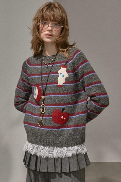 Apple Striped Crew Neck Sweater