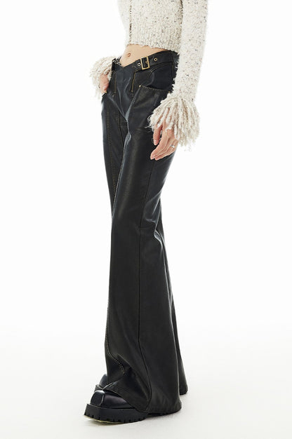 Hem design flared leather pants