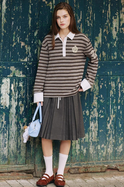 Gray Wool Blend Pleated Skirt