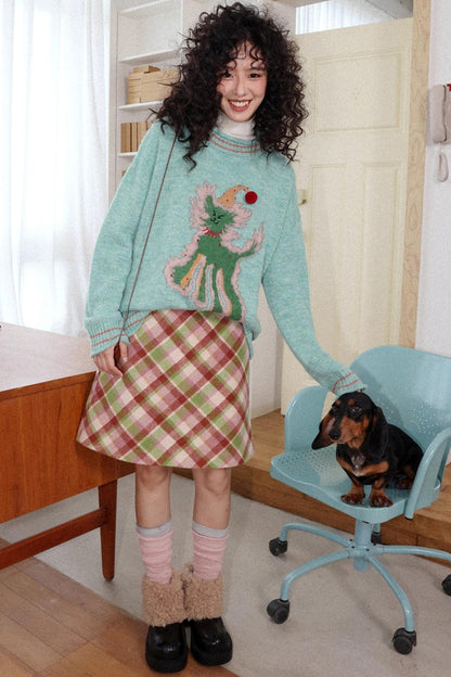 Preppy Woolen Plaid A-Line Skirt