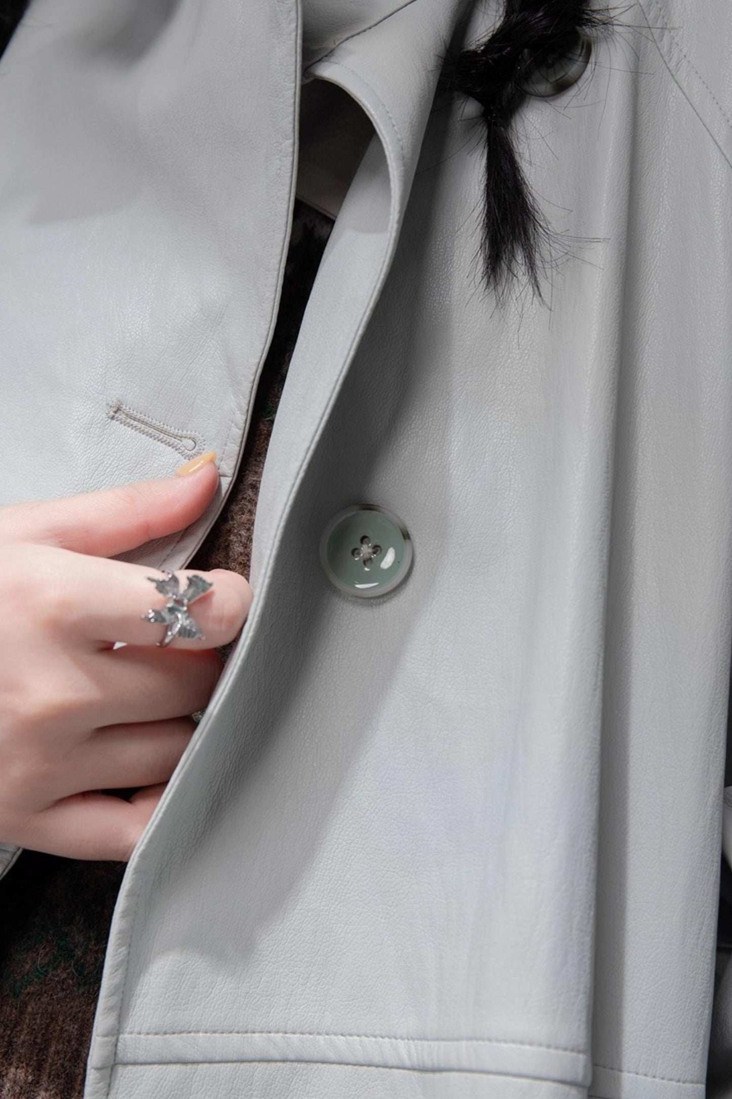 Two Collared Leather Trench Coat