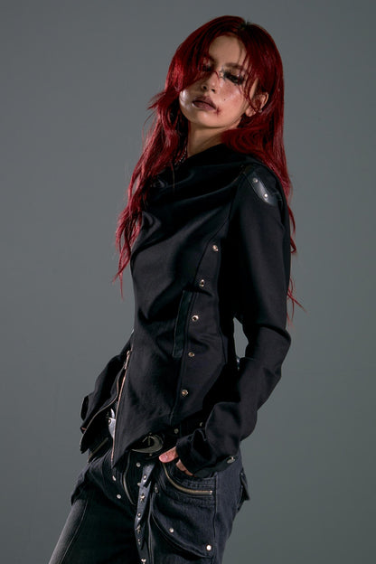 Hooded Asymmetrical Zip Knit Top