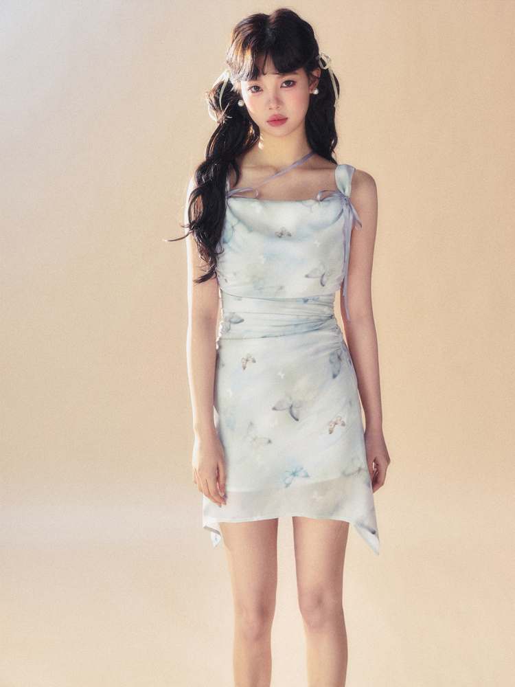 Butterfly Gather Suspender Dress