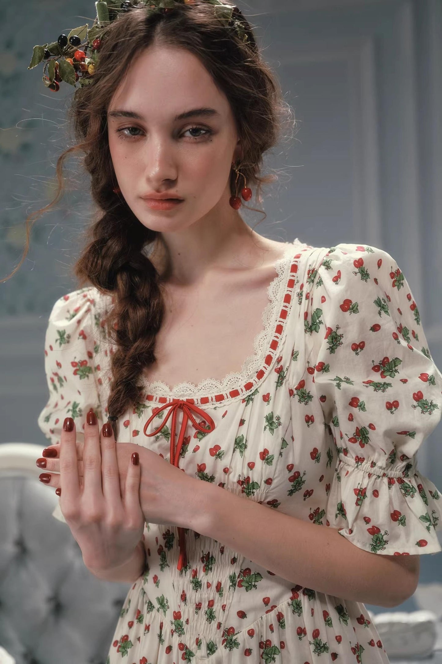 French Pastoral Style Strawberry Floral Dress