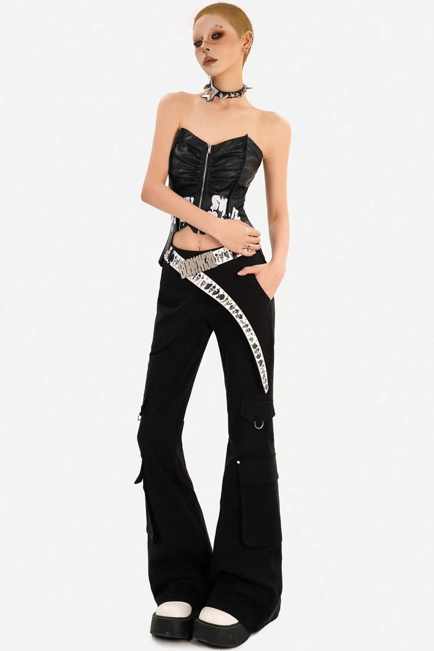Dark-Punk-Leder-Bustier-Oberteil