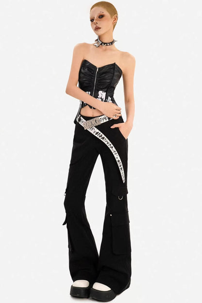 Dark-Punk-Leder-Bustier-Oberteil