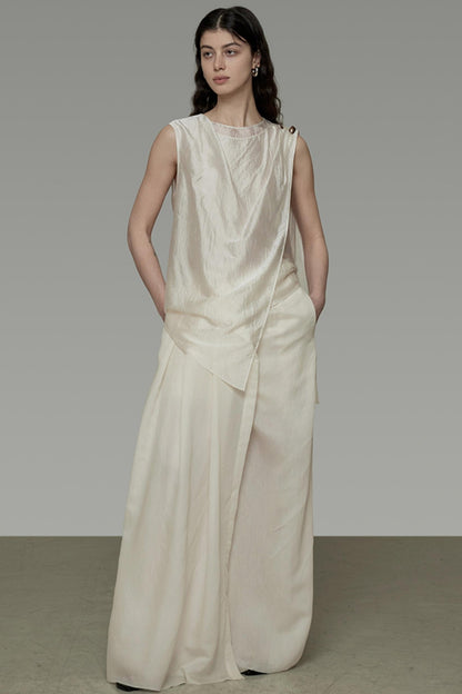 Draped Asymmetric Wide-Leg Trousers