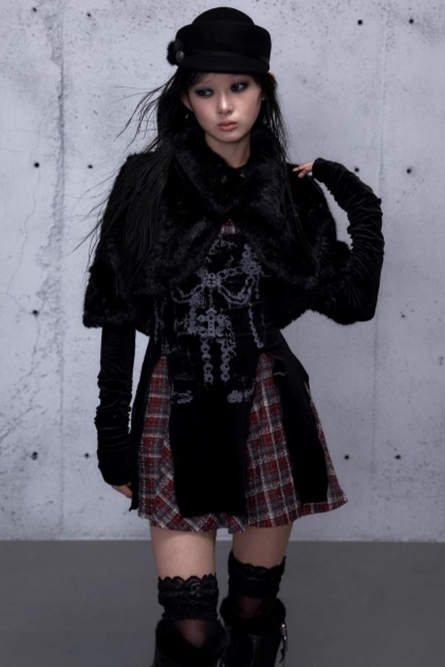 Baroque Velvet Plaid Dress