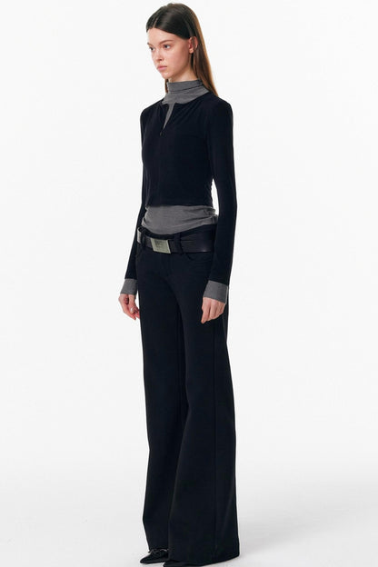 Velvet-Feel Color-Blocked Top