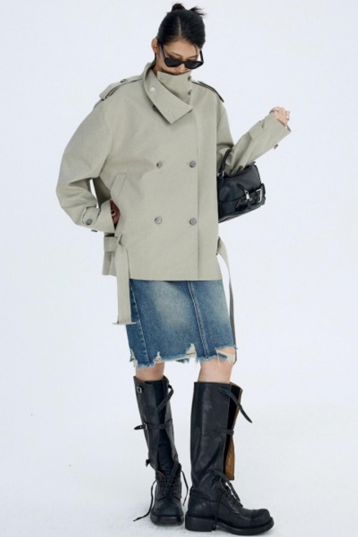 Retro Blue Distressed Denim Skirt