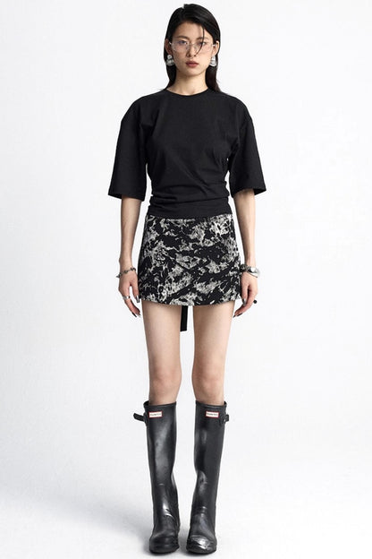 Pinch-Pleated Cut-Out Short Sleeve Summer Top