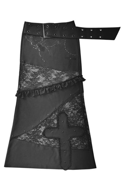 Gothic Elegance Sheer Lace Bustle Skirt