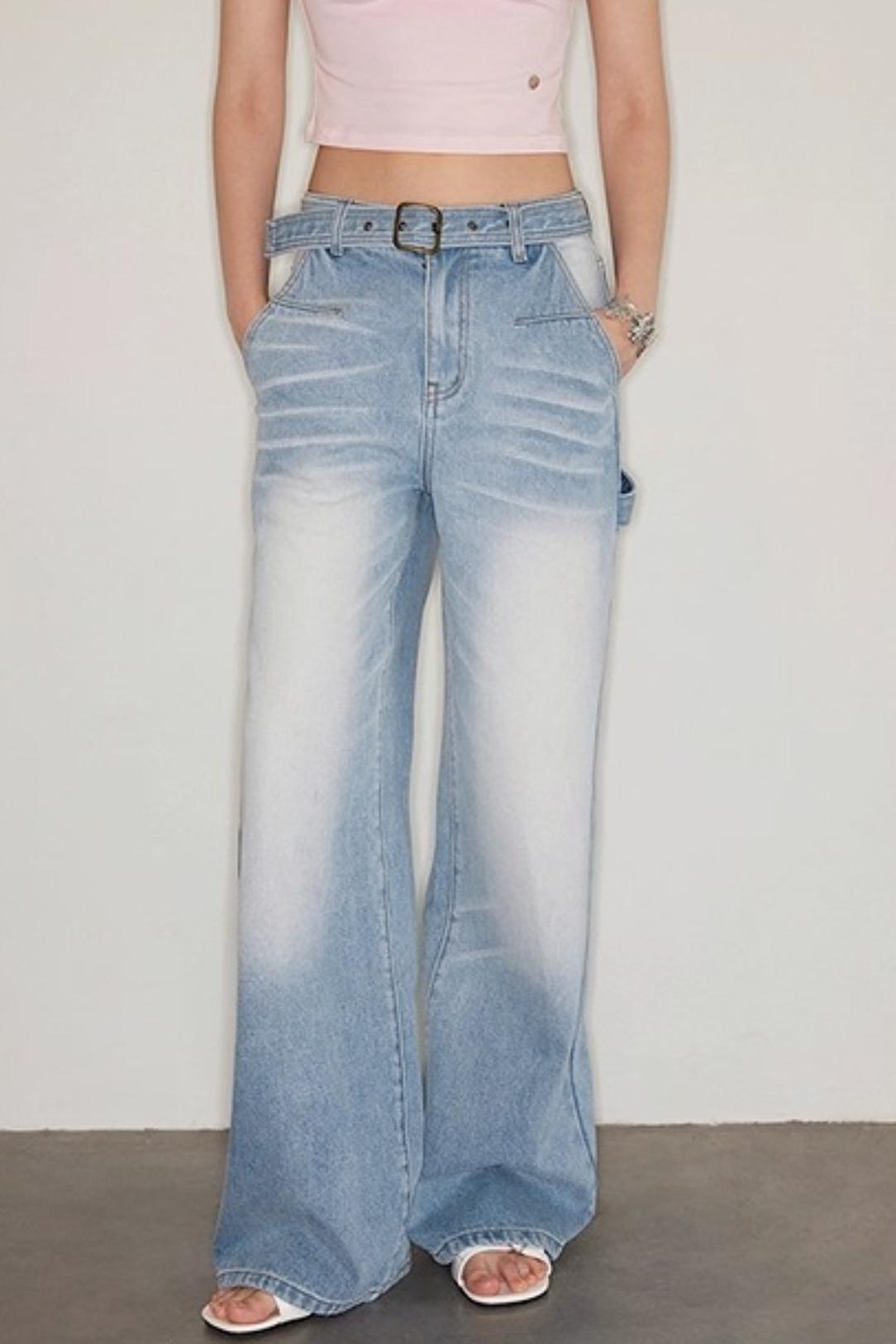 Vintage Blue Distressed Straight Jeans