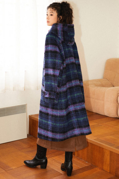 Retro Check Wool Coat Dress