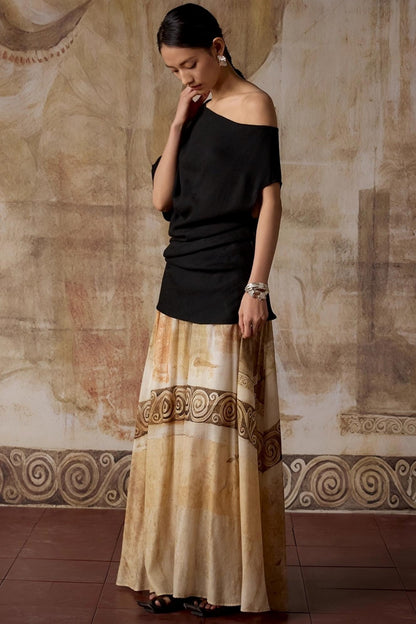 Black Shoulder Irregular Design T-Shirt