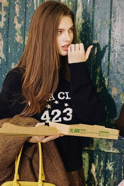 Navy Blue Wool Knit Sweater