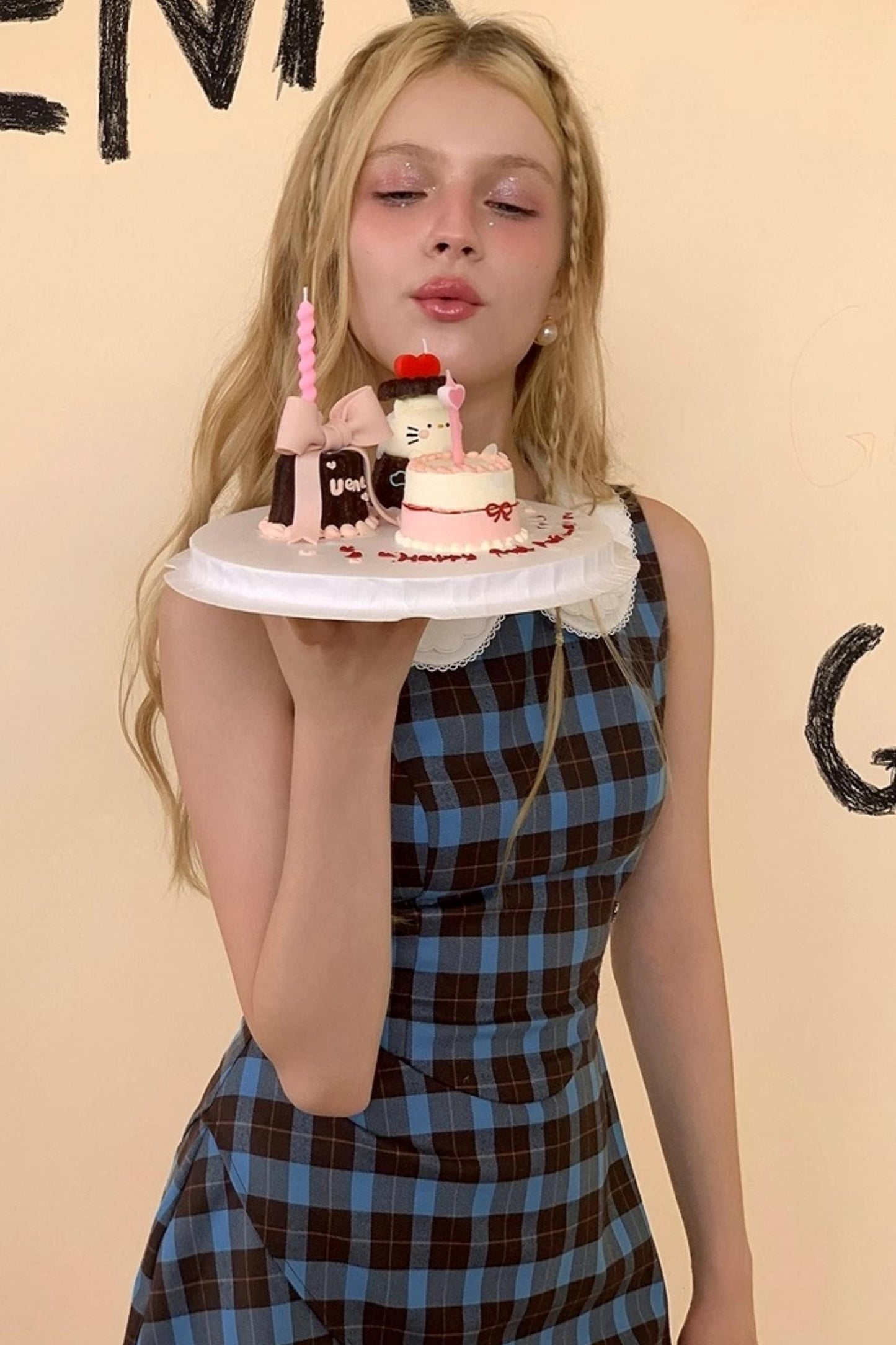 Blue Plaid Sleeveless Dress