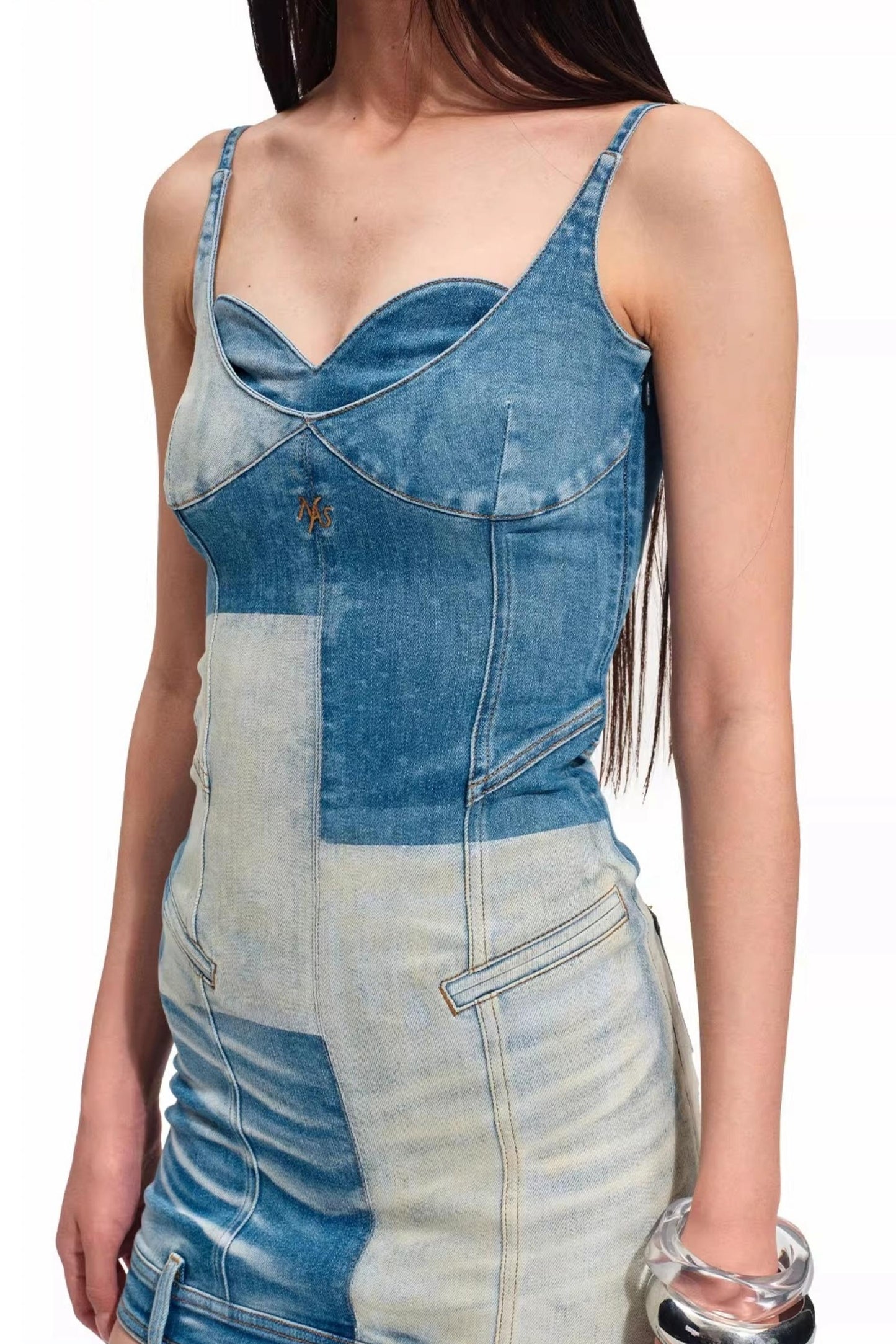 Colorblock-Denimkleid
