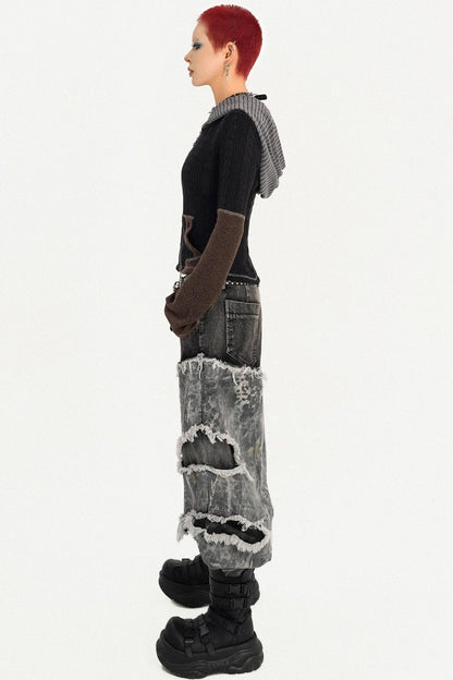 Retro Wasteland Color-Blocking Cardigan Jacket